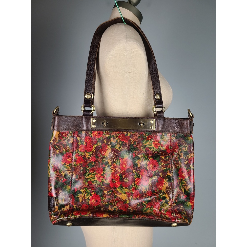 Patricia Nash Golden Rustic Forest Poppy Tote Purse Italian Leather Euro Summer